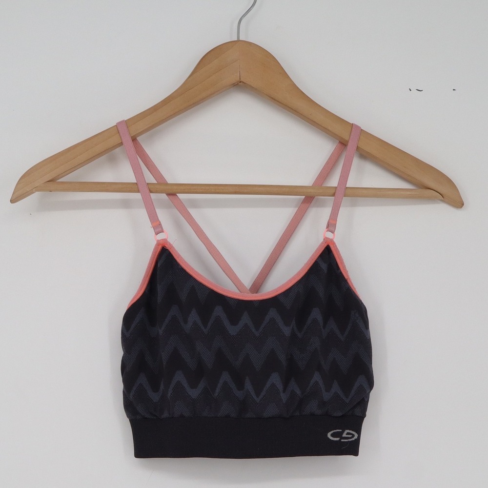 C9 Champion Sports Bra Womens Small Seamless Chevron Gray Peach Strappy Exc